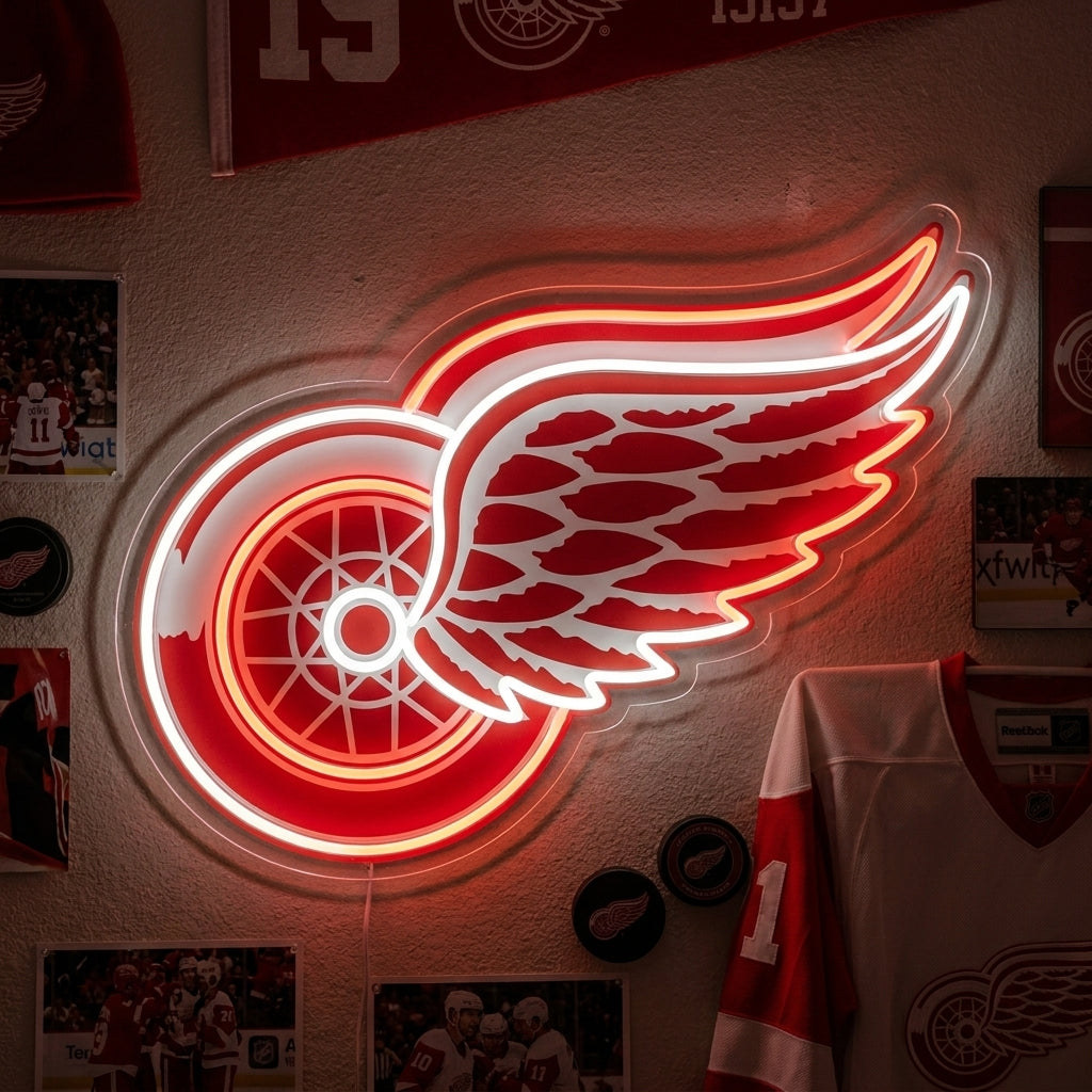 Detroit Red Wings classic logo LED neon sign for a fan cave