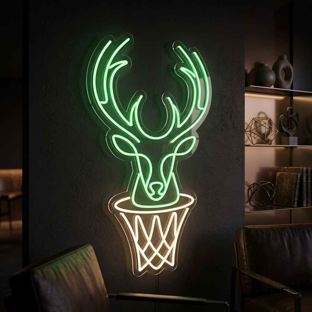 Game Day Buck Basketball Neon Sign