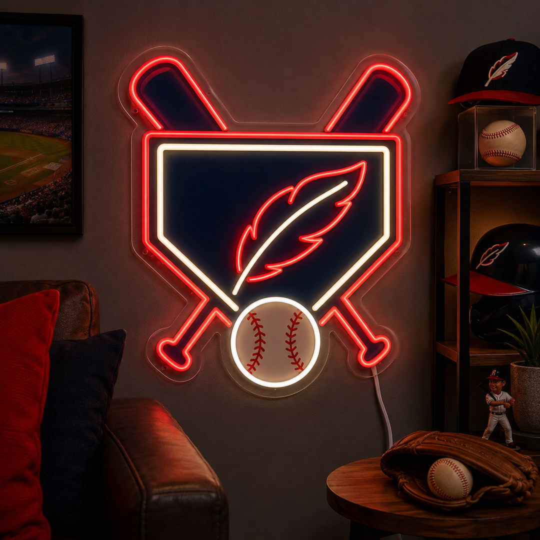 Game Day Feather Baseball Neon Sign