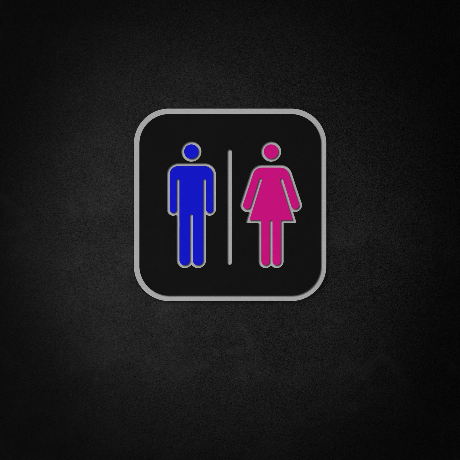 Close-up of the glowing Girls and Boys bathroom symbol neon style sign for wall decor
