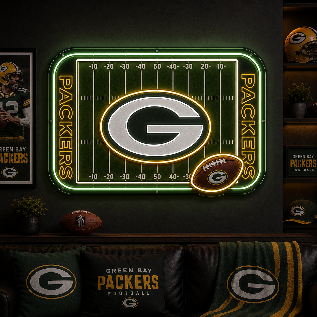 Green Bay Packers football field neon sign for a fan cave