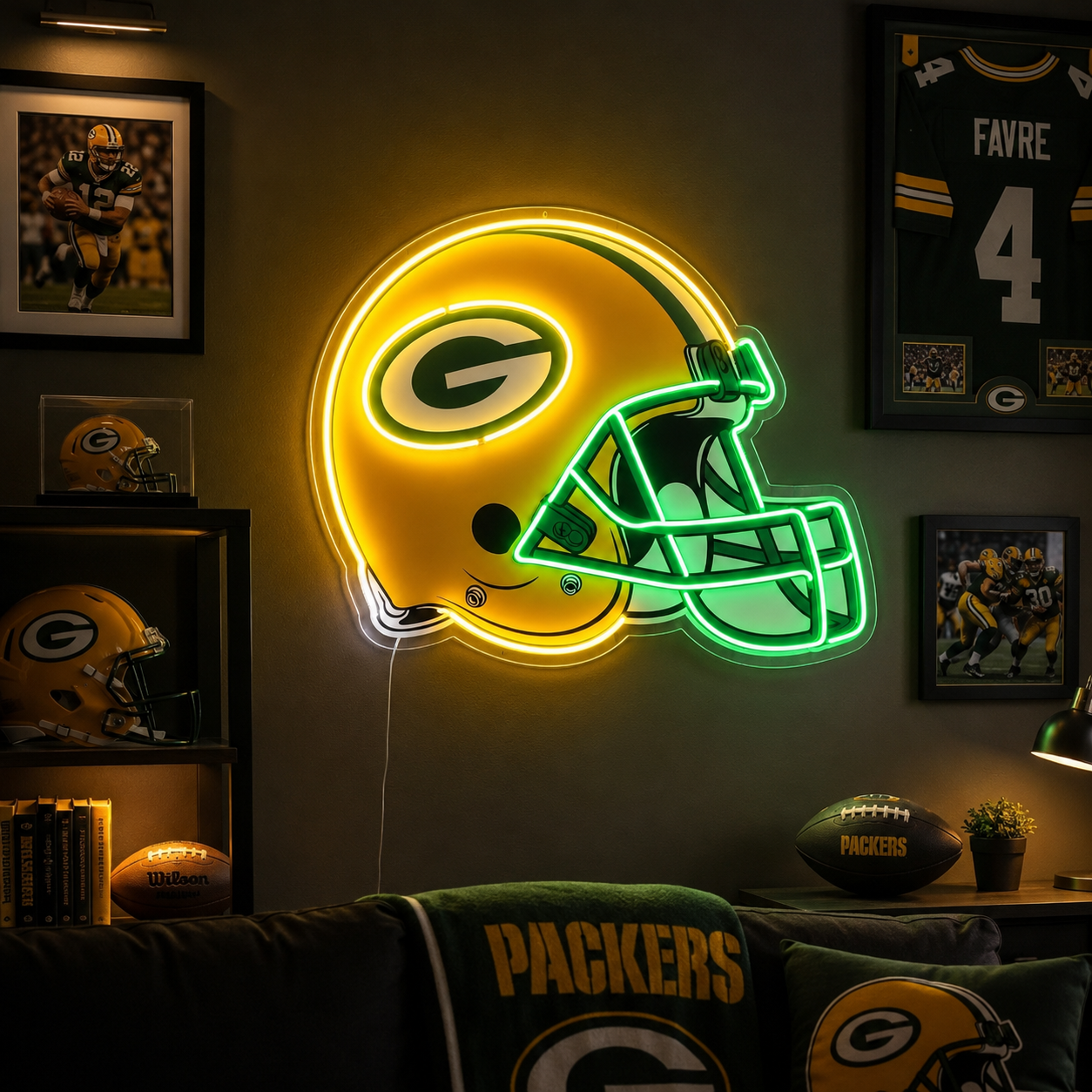 Green Bay Packers helmet neon sign for a game room