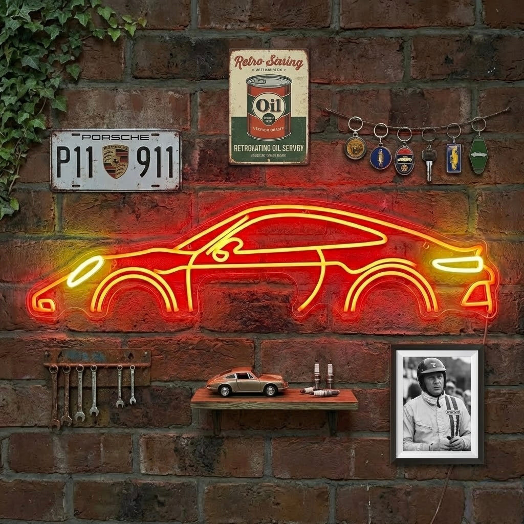 Classic Sports Car Outline Neon Sign