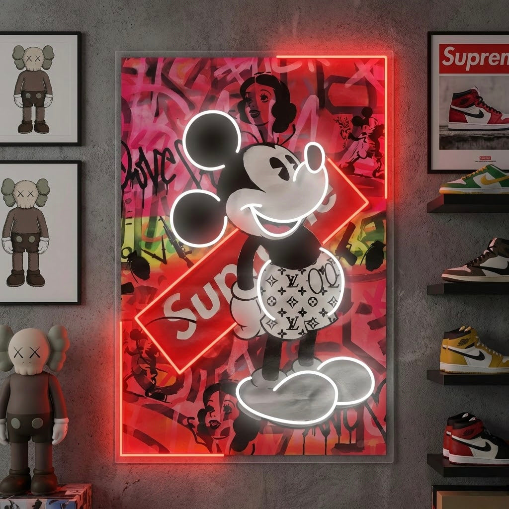 Cartoon Mouse Pop Art UV Print Neon Sign
