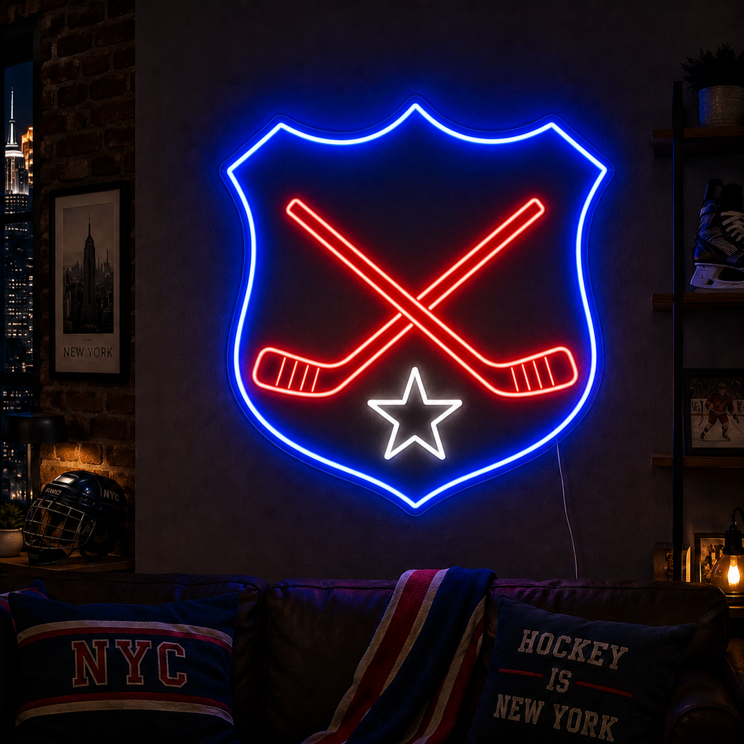 Hockey Shield New York Fan Cave Neon Sign