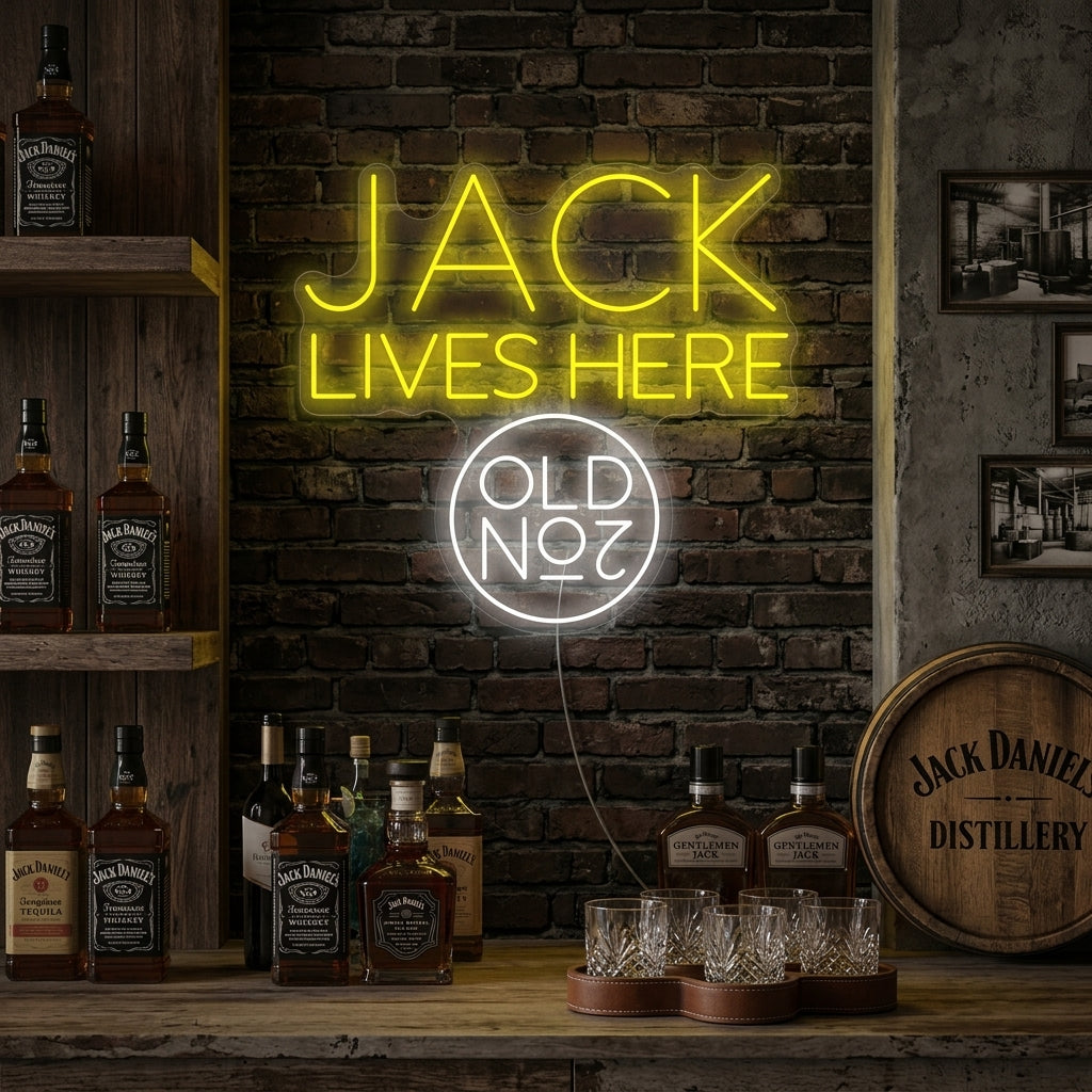 "Jack Lives Here" Neon Sign, Jack Whiskey Neon Sign, Whiskey Bar Neon Sign