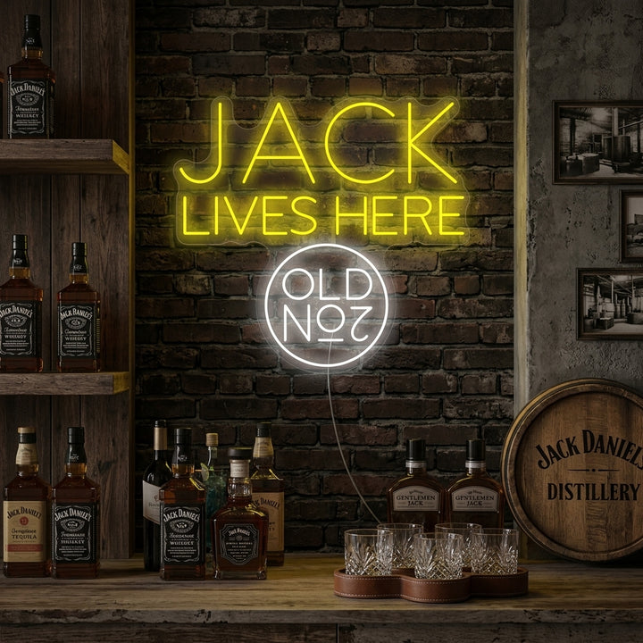 "Jack Lives Here" Neon Sign, Jack Whiskey Neon Sign, Whiskey Bar Neon Sign