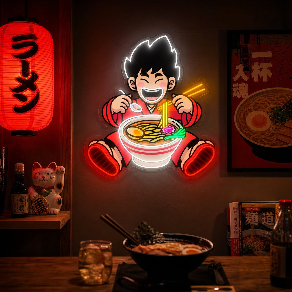 Boy and Ramen Noodle Neon Sign, Japanese Restaurant Wall Decor neon sign product image