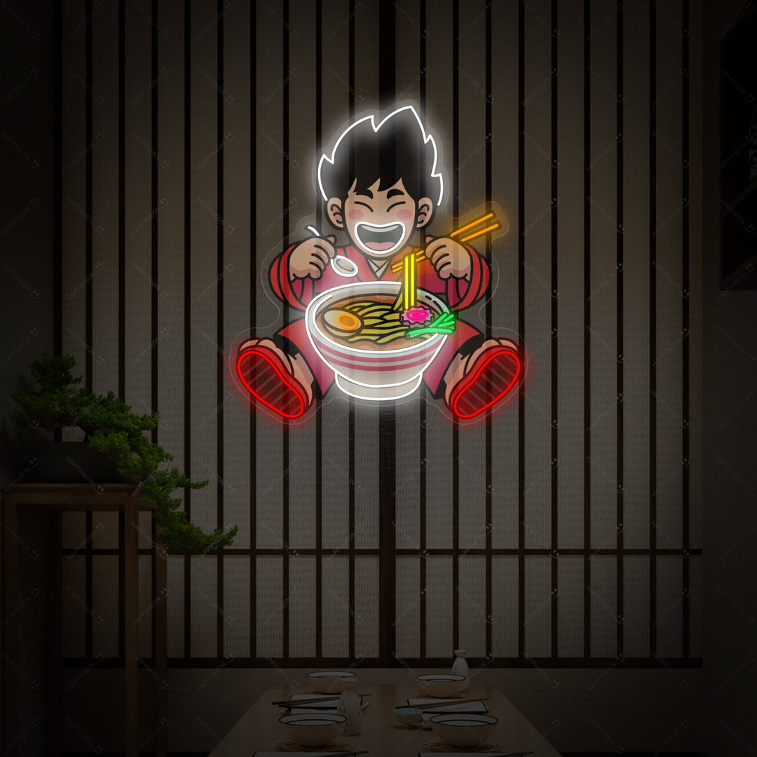 Boy and Ramen Noodle Neon Sign, Japanese Restaurant Wall Decor