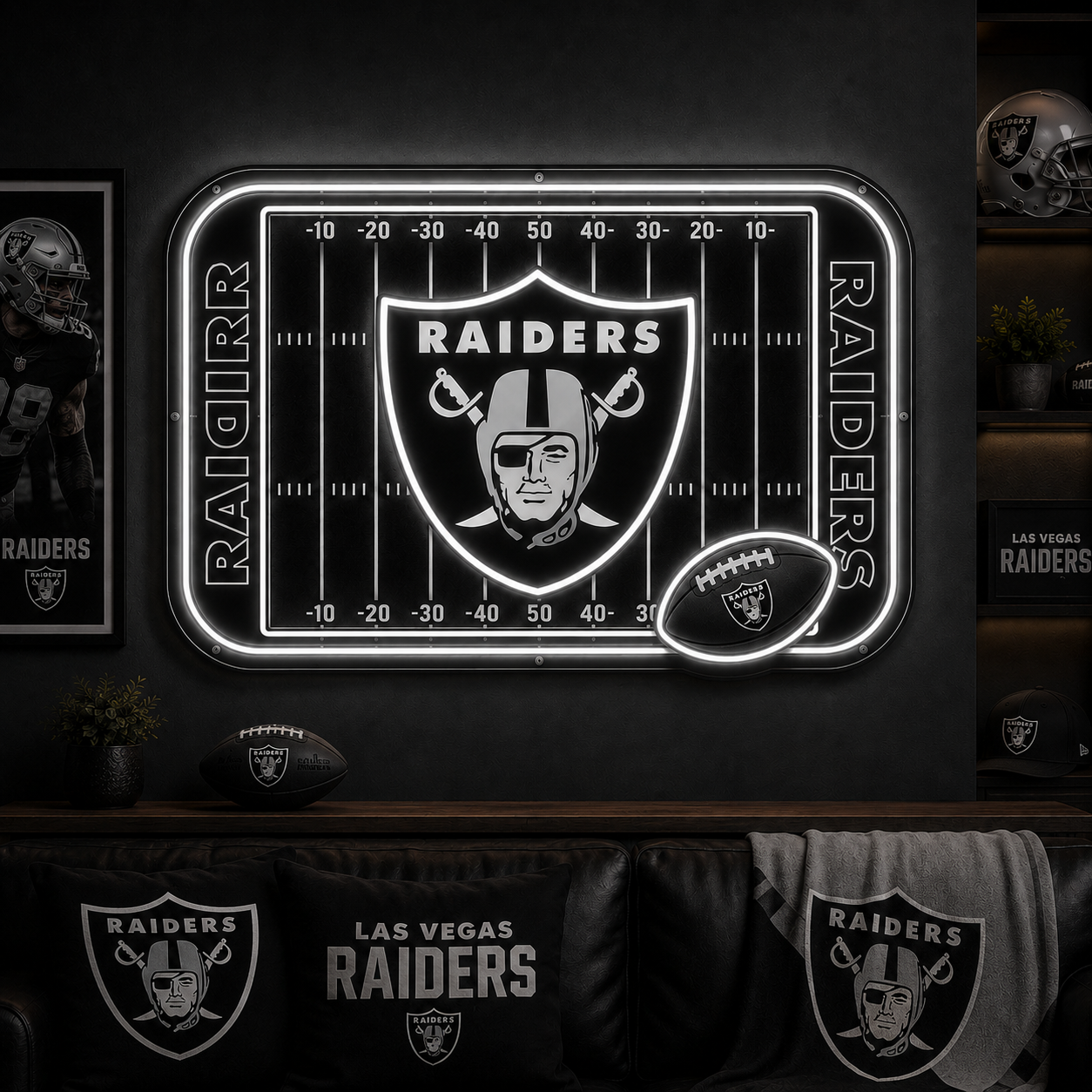 Las Vegas Raiders football field neon sign for a game room
