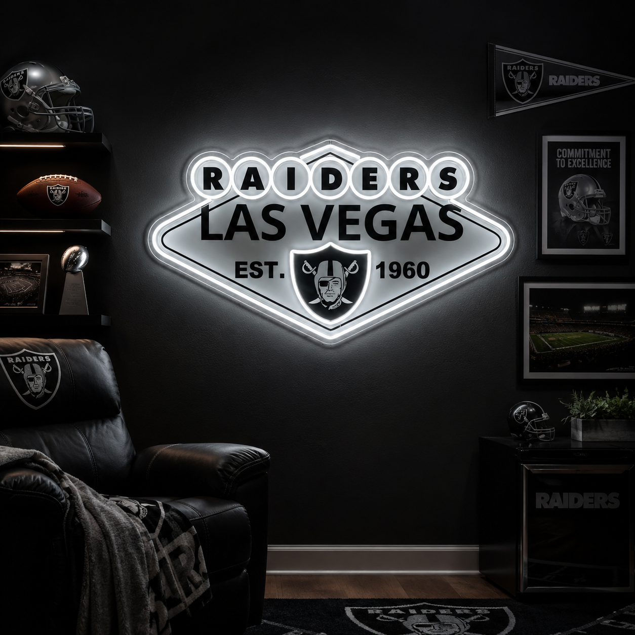 Las Vegas Raiders classic logo neon sign for a fan cave