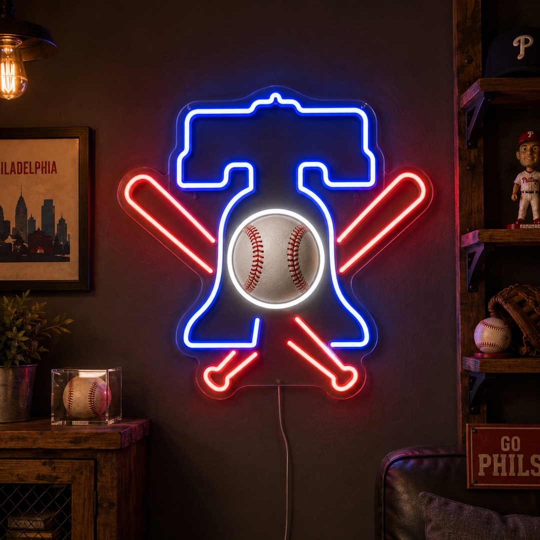Liberty Bell Baseball Fan Cave Neon Sign