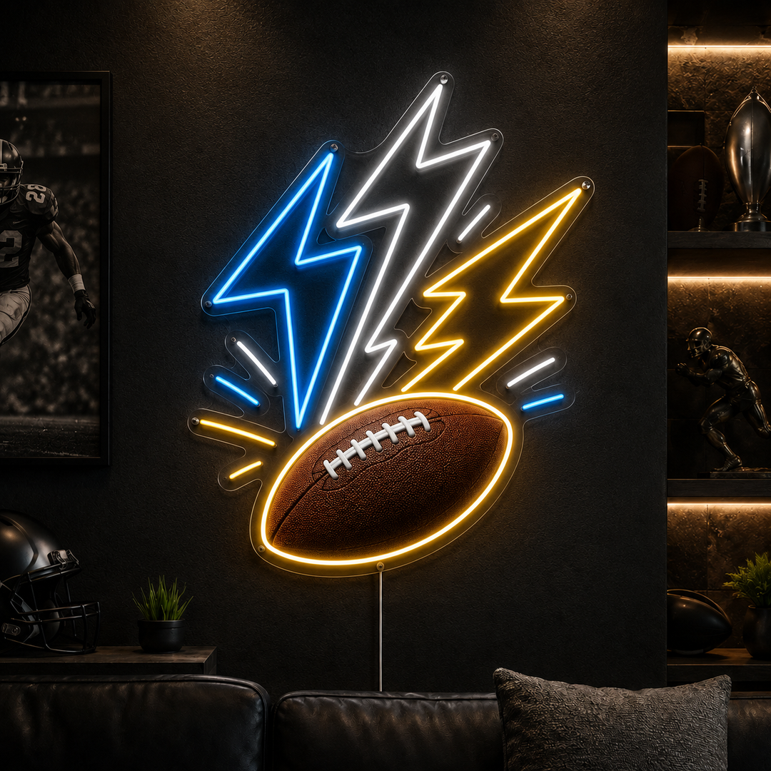 Lightning Bolt Football Game Day Fan Cave Neon Sign