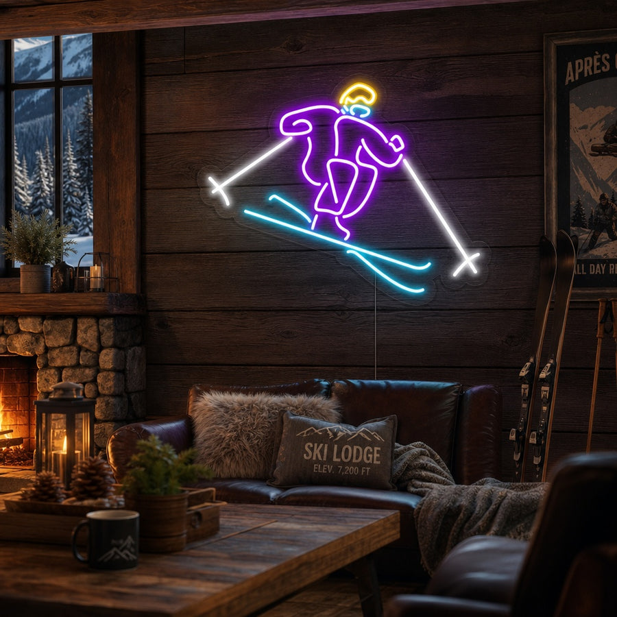 Skier Neon Sign, Ski Neon Sign, Neon Light for Snow Skis, Ski Neon Art Decor neon sign product image
