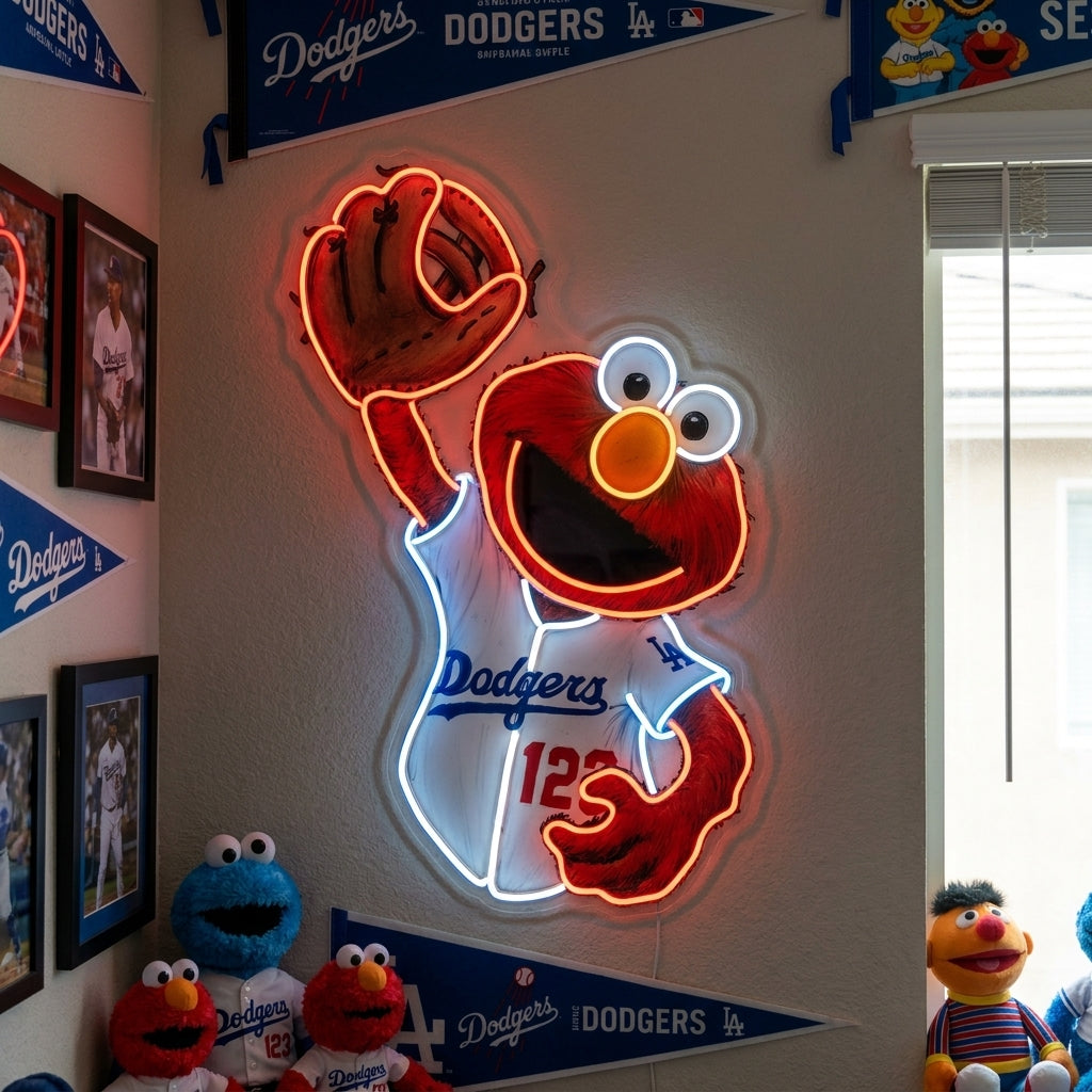 Dodgers Elmo baseball neon sign for a playful fan room