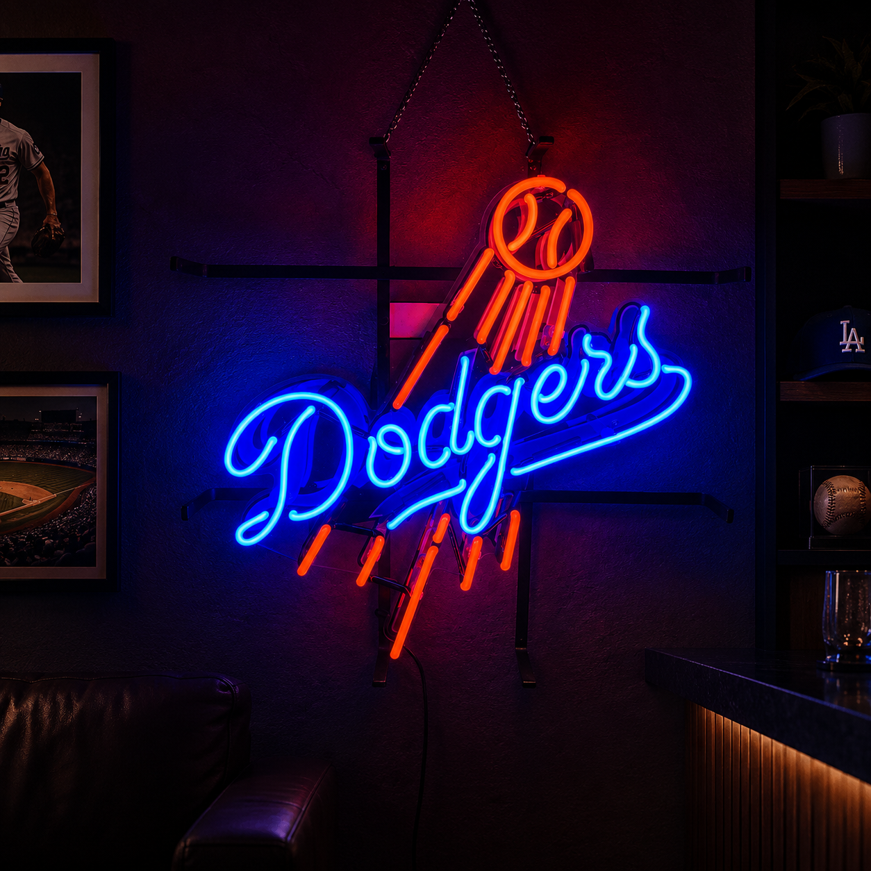 Los Angeles Dodgers baseball script neon sign for a game room