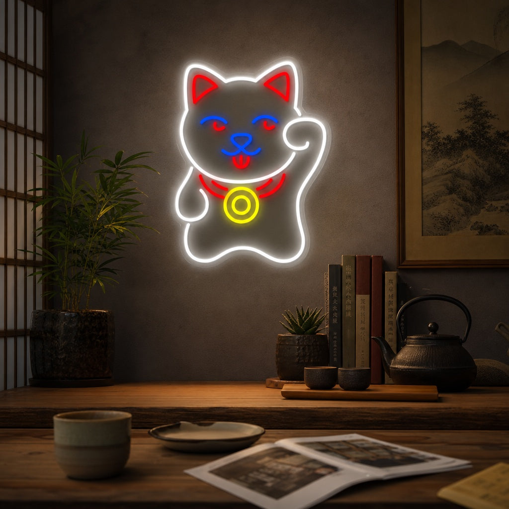 Maneki Neko Cat Neon Sign, Japanese Neon Sign neon sign product image