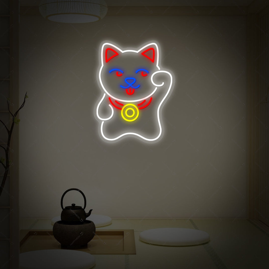 Maneki Neko Cat Neon Sign, Japanese Neon Sign