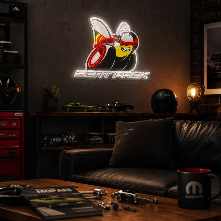 UV printed Mopar neon sign featuring the iconic logo with a glowing light tube outline.