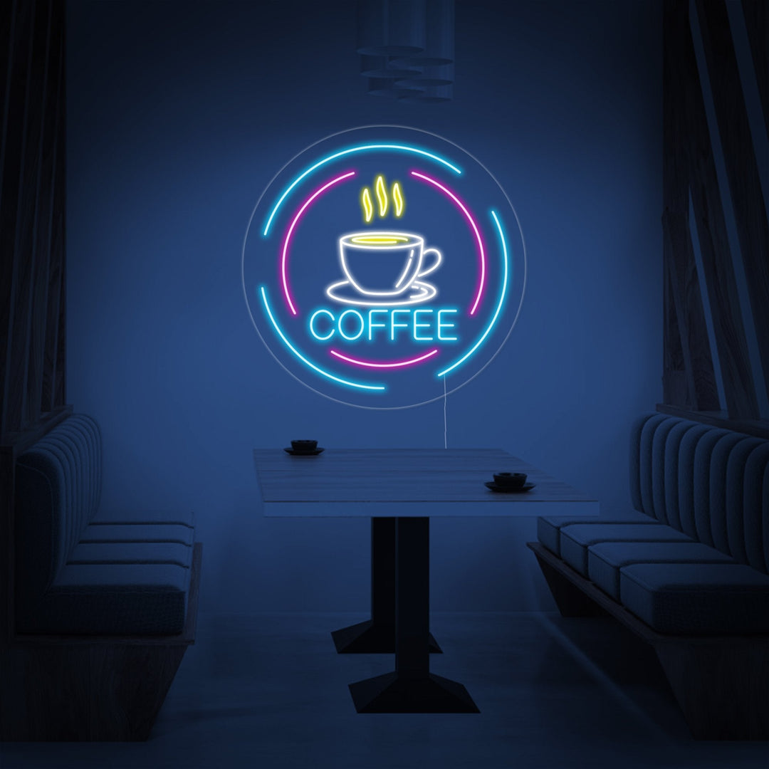 "Neon Coffee Cup with Circles" Neon Sign