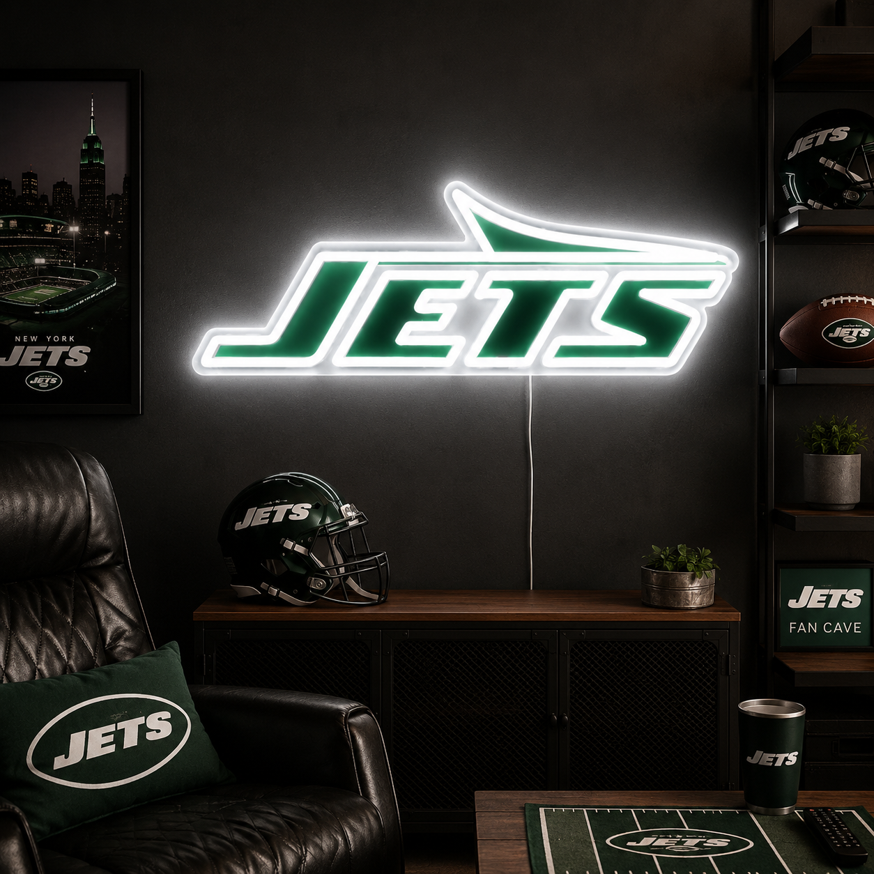 New York Jets Flightline logo neon sign for a fan cave