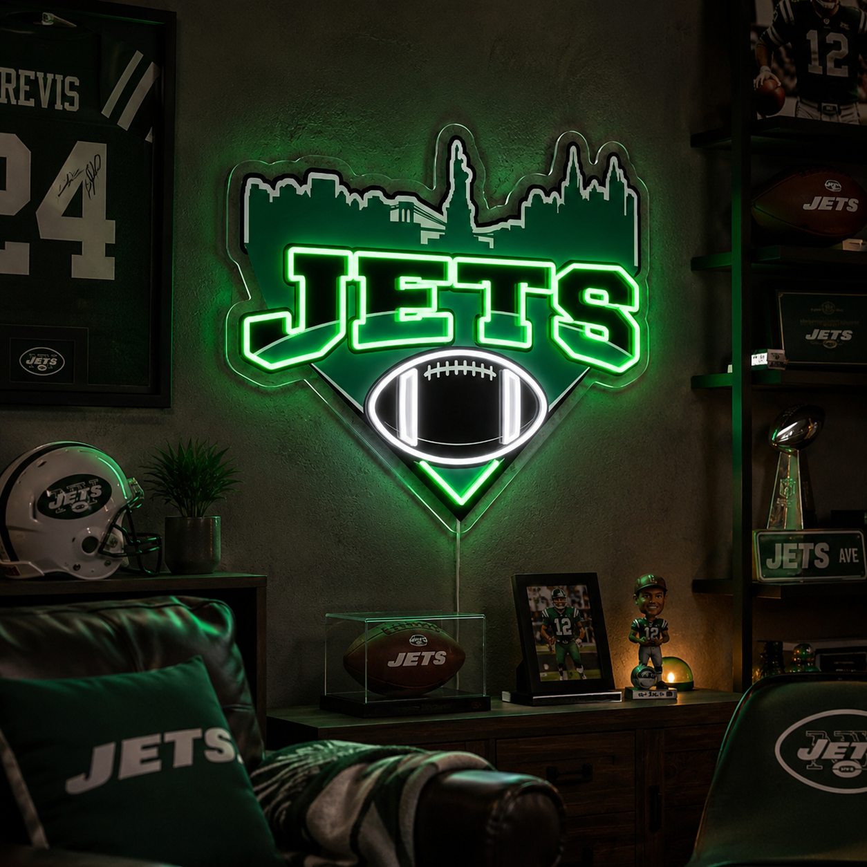New York Jets city skyline touchdown neon sign