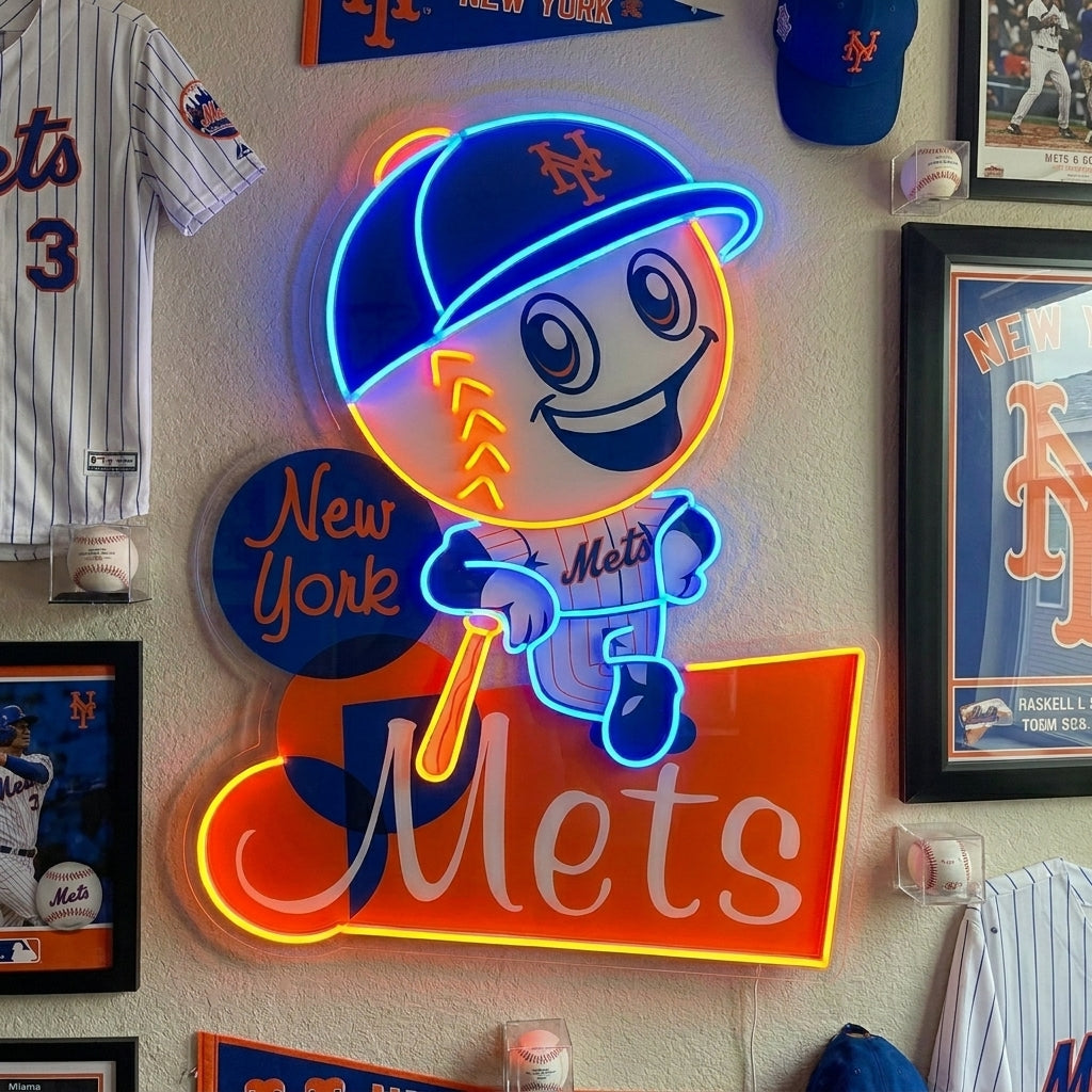 Mr. Met baseball mascot neon sign