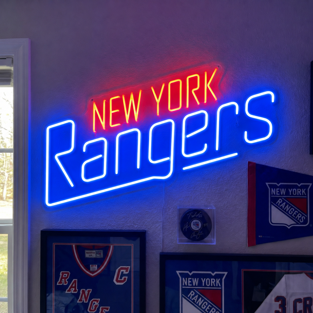 New York Rangers script neon sign for hockey wall decor