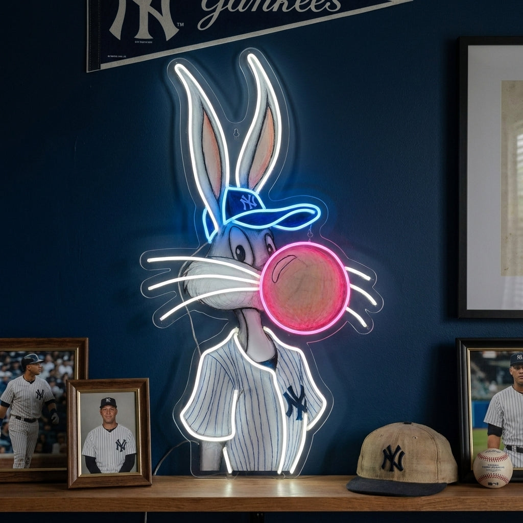 Yankees Bugs Bunny bubble gum neon sign
