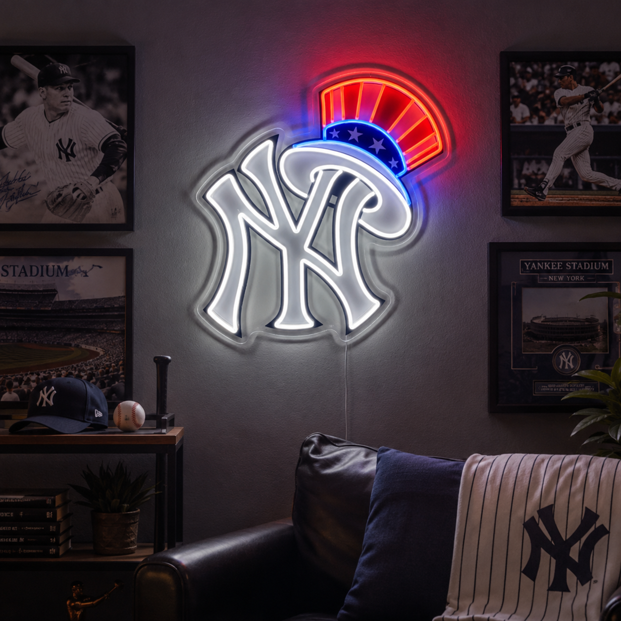 New York Yankees NY logo with cap neon sign