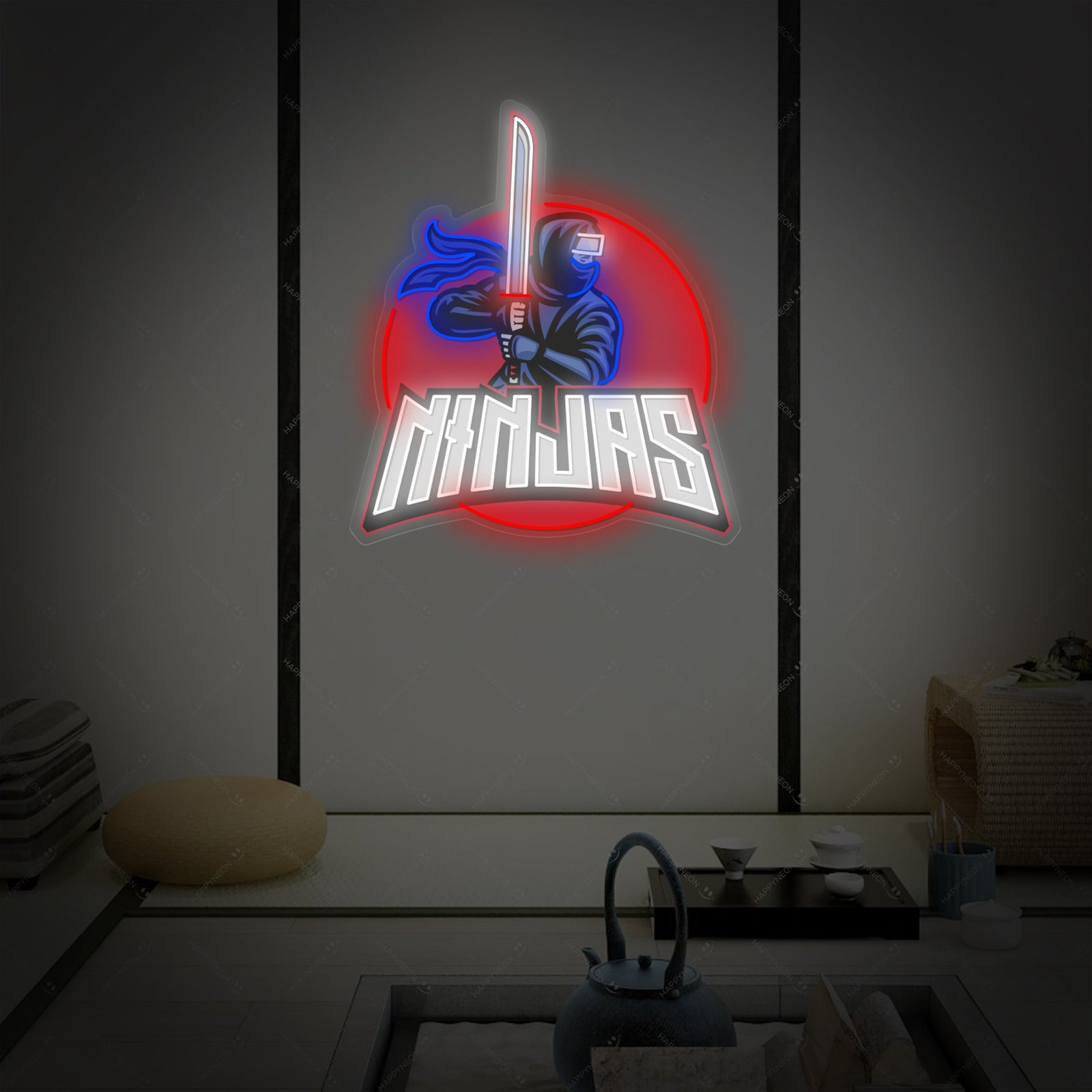 Ninja Mascot With The Katana Sword Neon Sign, Japanese Neon Sign neon sign product image