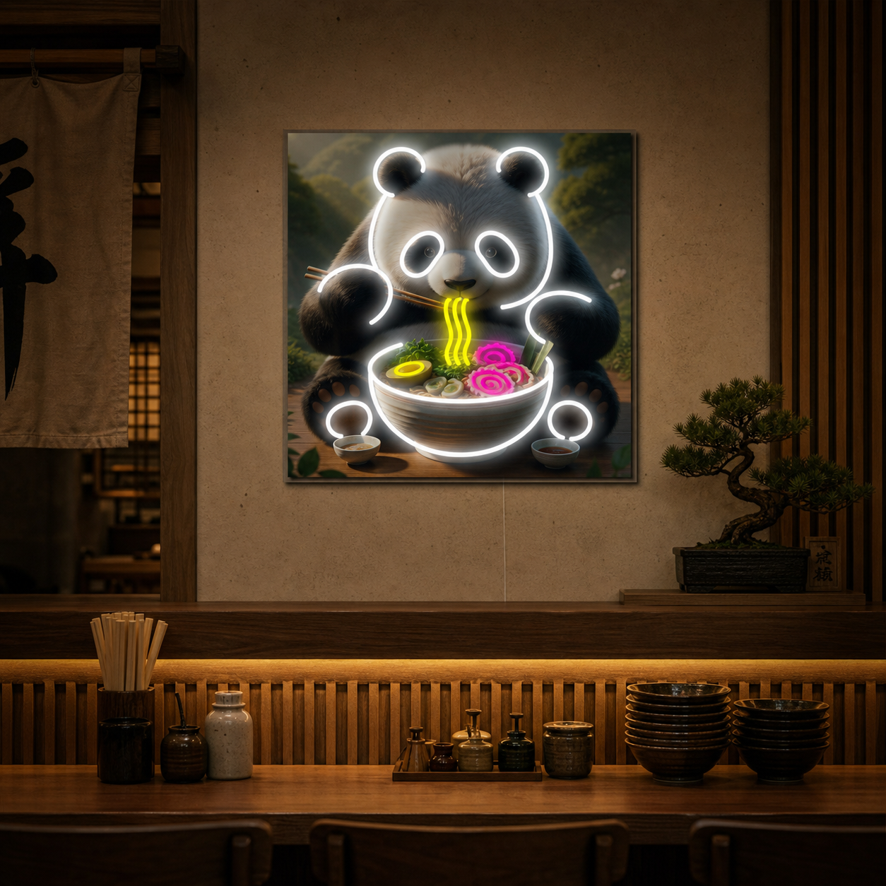 Panda and Ramen Neon Sign, Japanese Restaurant Wall Decor neon sign product image