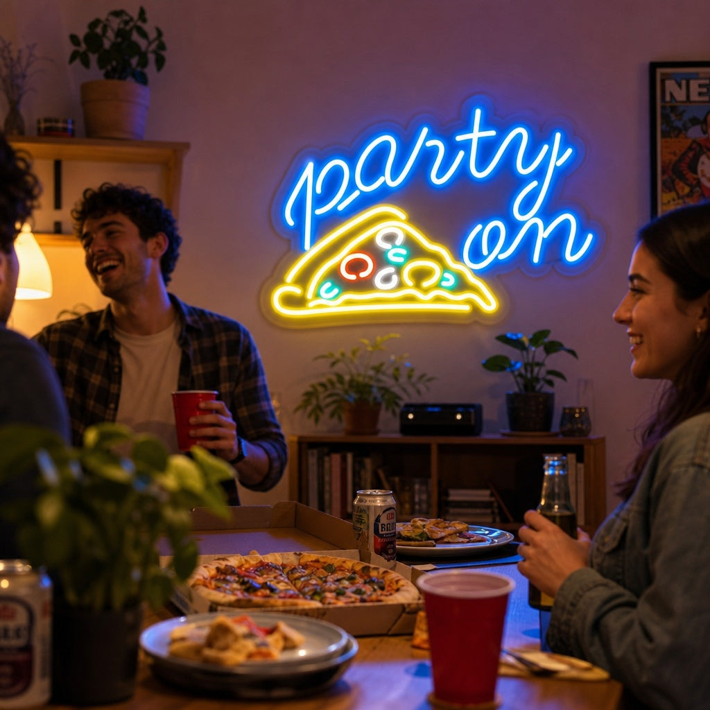 Party on PIZZA Neon Sign, Pizza Neon Sign, Pizza Open Neon Sign neon sign product image