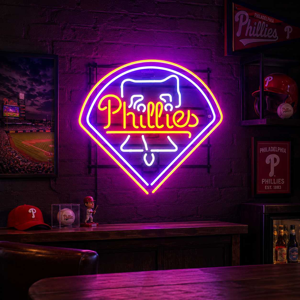 Philadelphia Phillies ballpark neon sign for a home bar