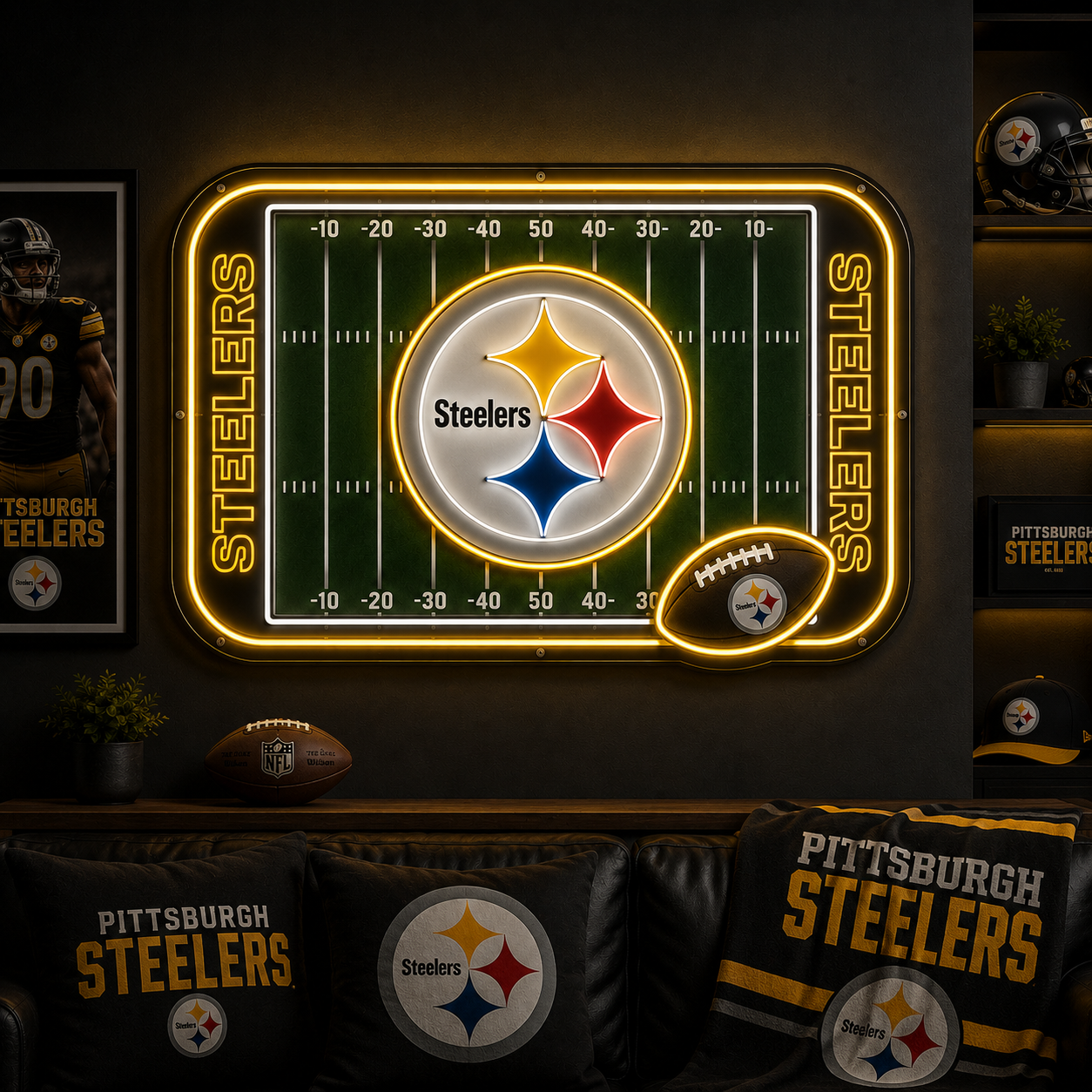 Pittsburgh Steelers football field neon sign for a game room