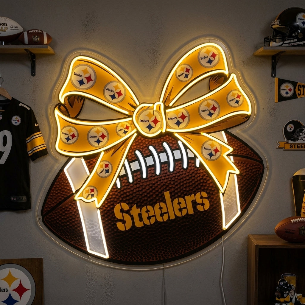 Pittsburgh Steelers football and bow neon sign