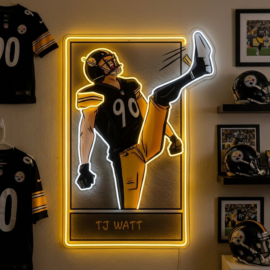 T J Watt celebration Pittsburgh Steelers neon sign
