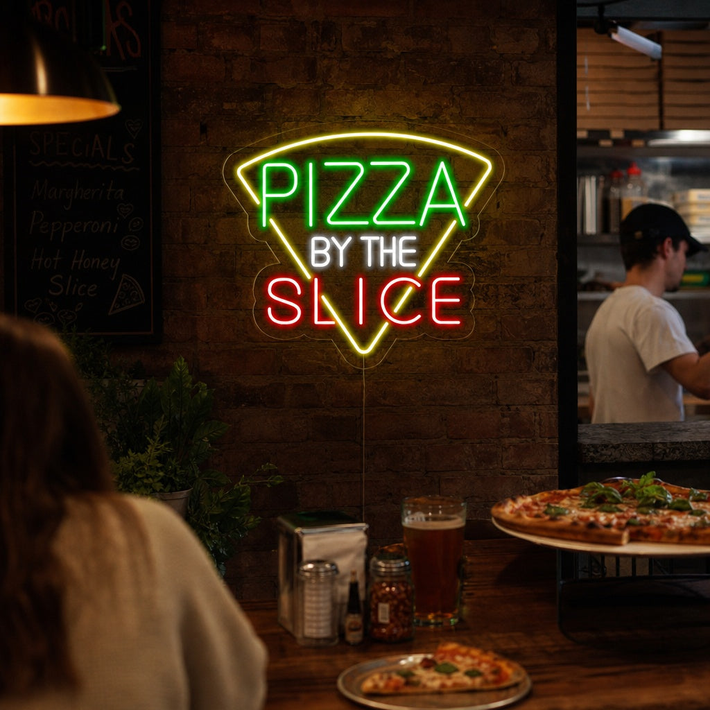 "Pizza By The Slice" Neon Sign, Pizza Slice Neon Sign, Pizza Neon Sign