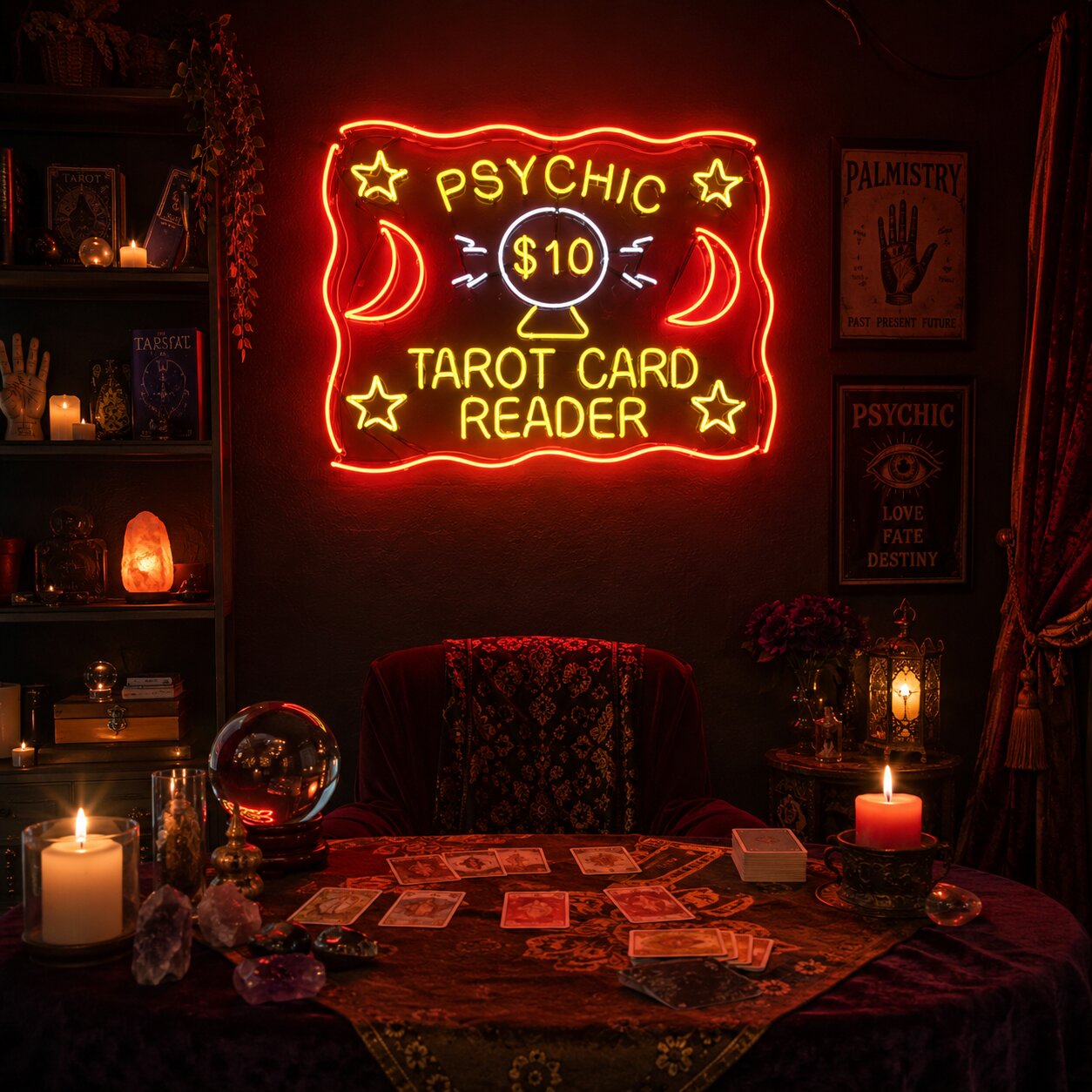 Psychic Tarot Card Reader Neon Sign, Neon Psychic Sign, Psychic Reading Neon Sign neon sign product image