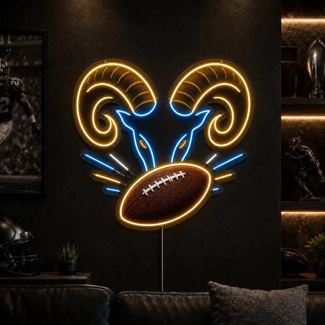 Ram Horn Football Neon Sign