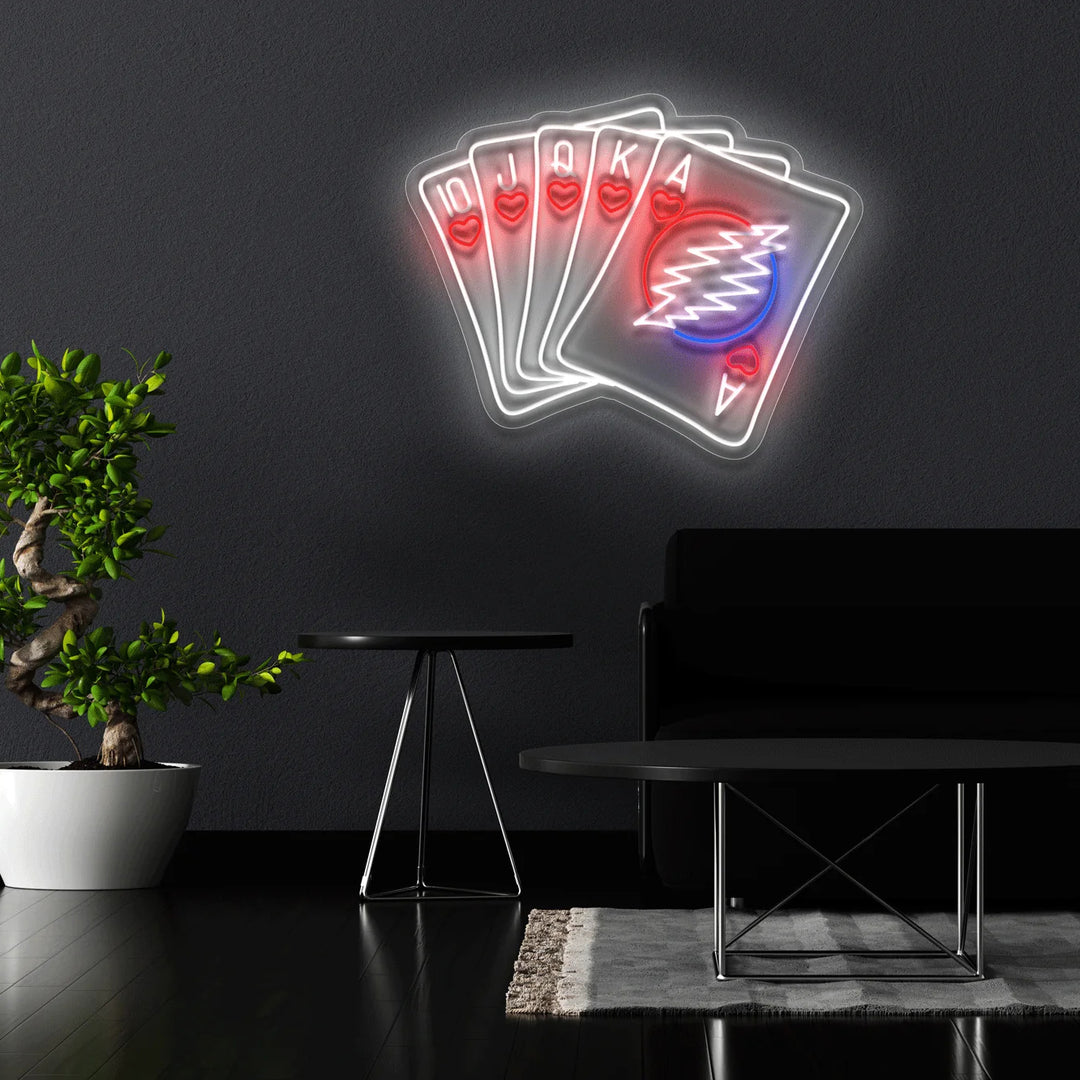 "Royal Flush with Grateful Dead Logo" Neon Sign