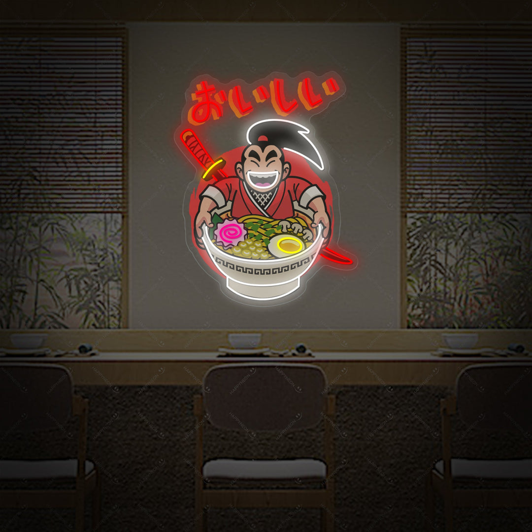 Samurai Ramen Neon Sign, Japanese Restaurant Wall Decor