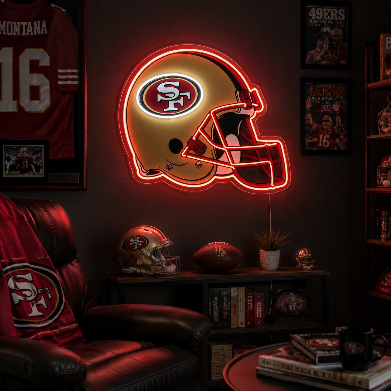 San Francisco 49ers helmet neon sign for a game room