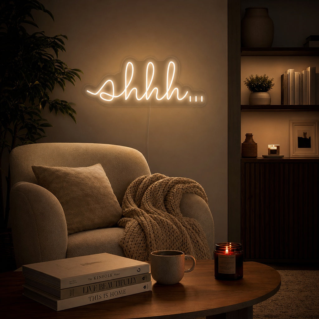 "Shhh Shut Up Be Quiet" Neon Sign