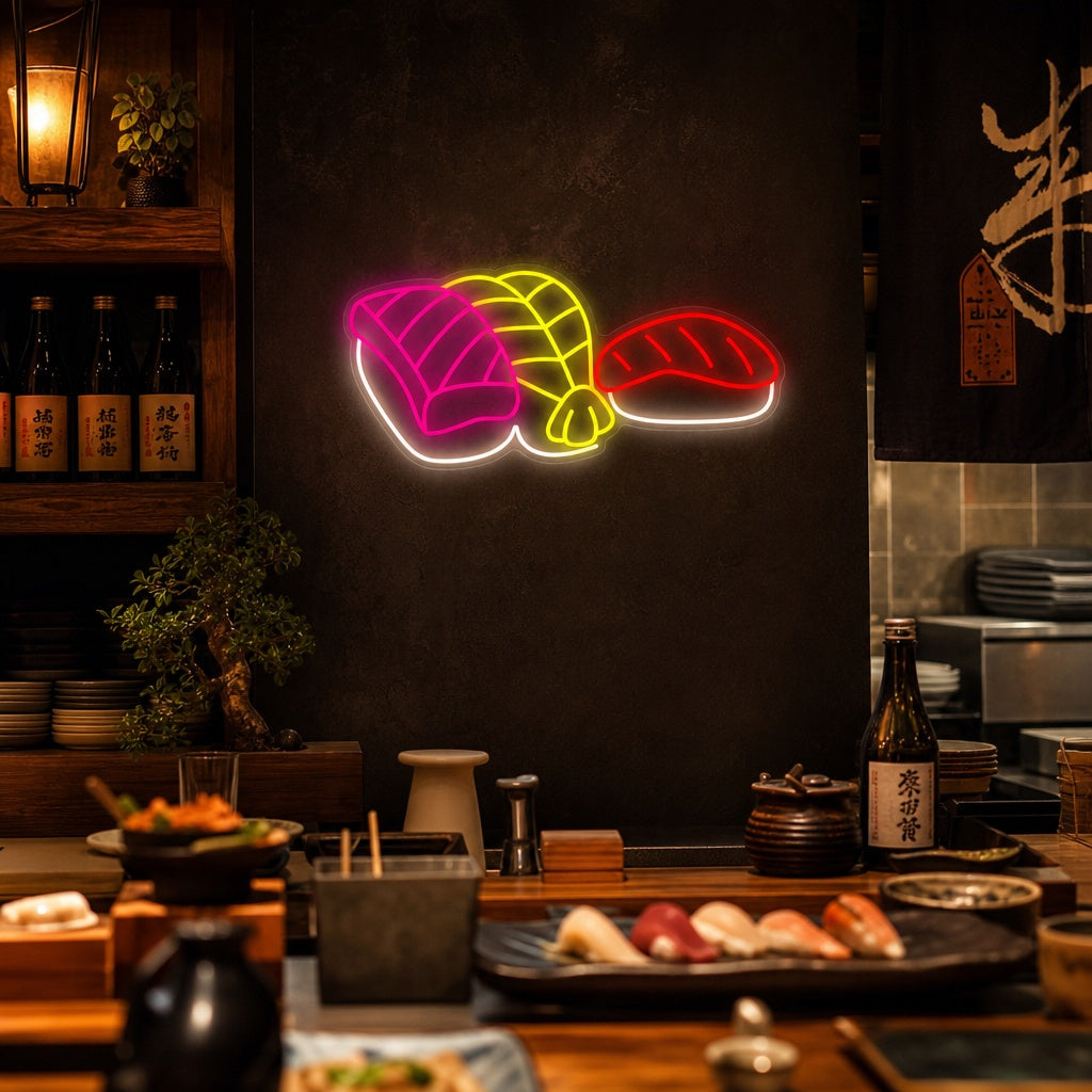 Shrimp Salmon Sushi Neon Sign, Japanese Restaurant Wall Decor neon sign product image