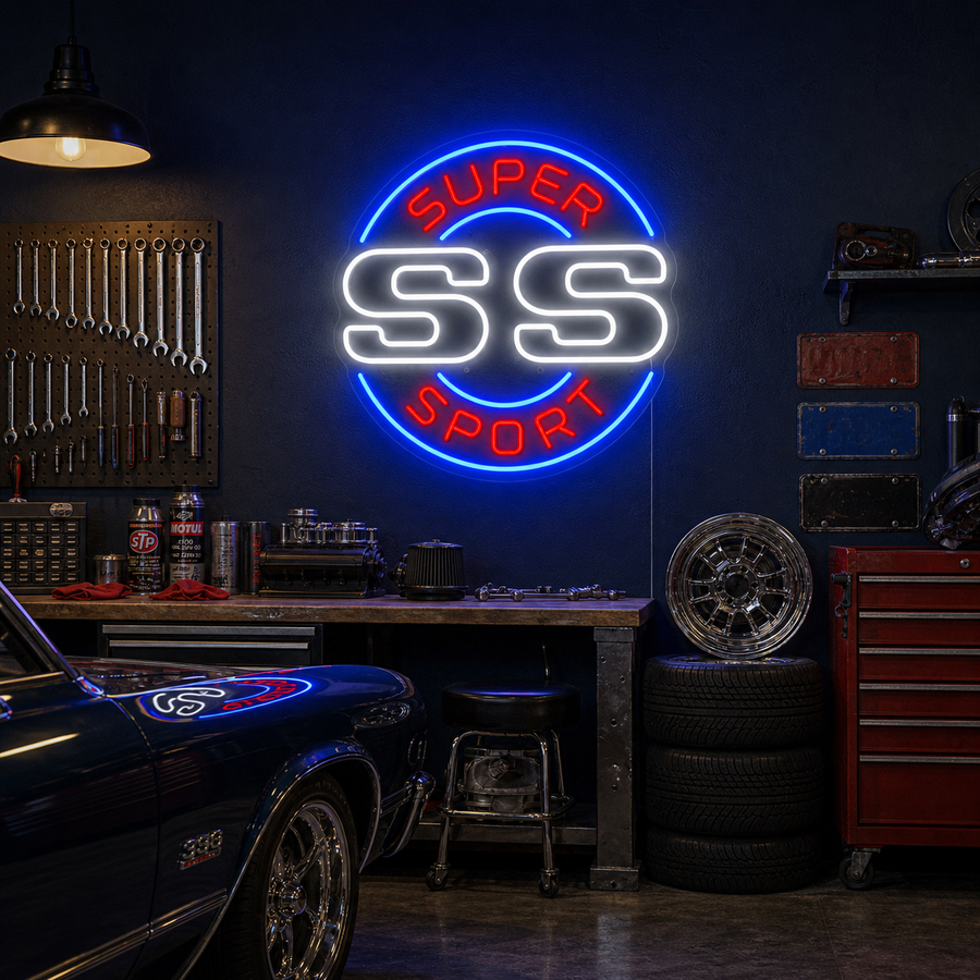 Ss Super Sport Car Neon Sign, Garage Neon Sign, Garage Wall Decor neon sign product image