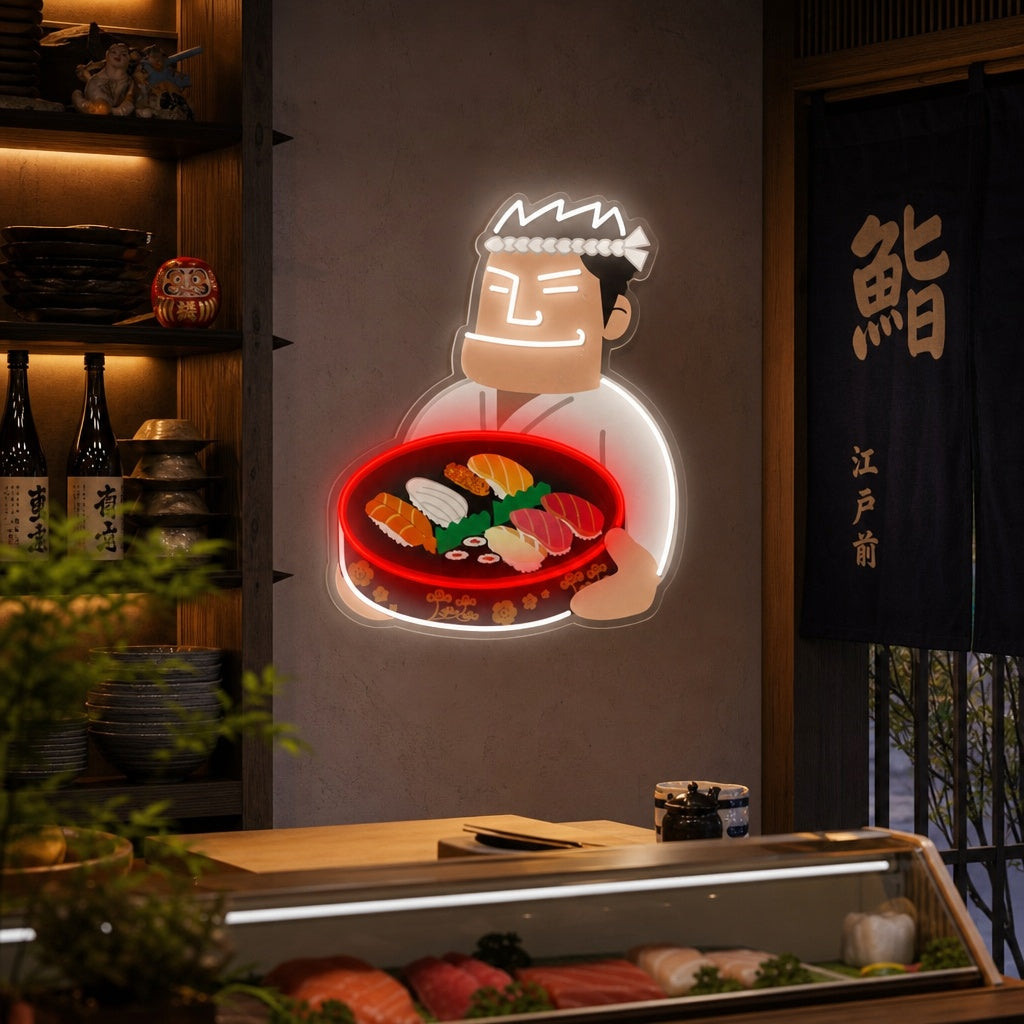 Sushi Chef Neon Sign, Japanese Restaurant Wall Decor neon sign product image