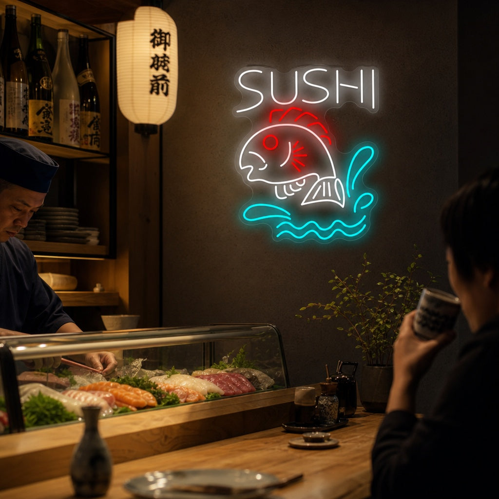 Sushi Fish Shop Neon Sign, Japanese Restaurant Wall Decor neon sign product image