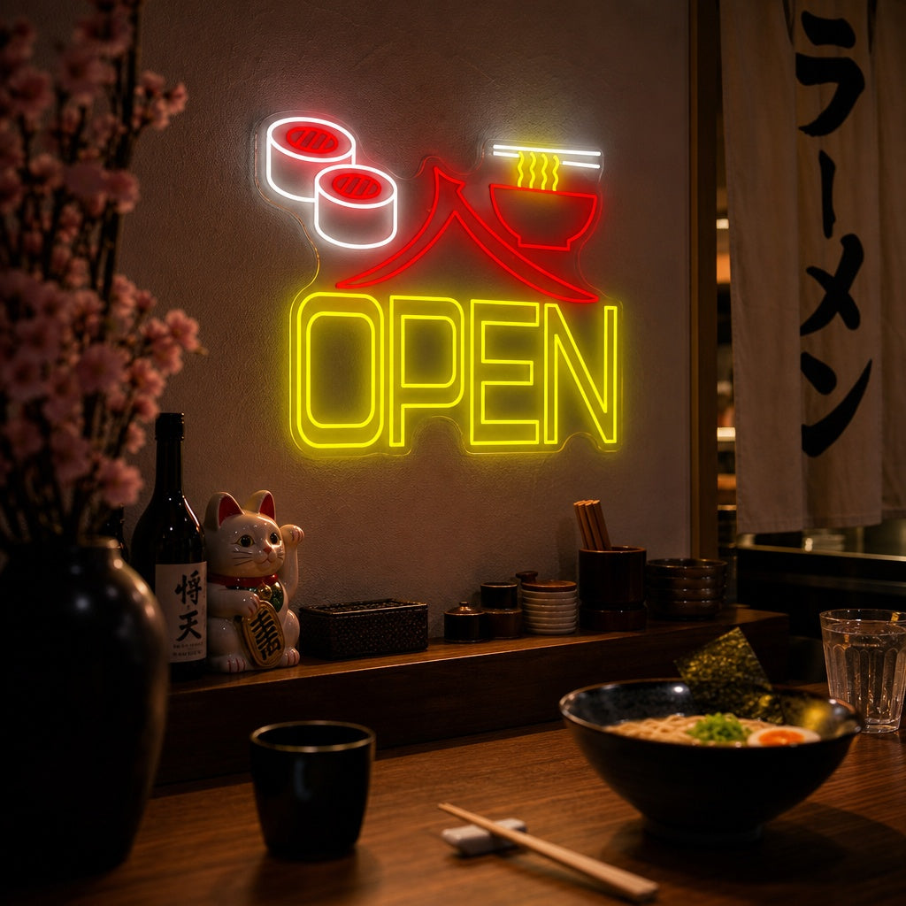 Sushi Ramen Open Neon Sign, Japanese Restaurant Wall Decor neon sign product image
