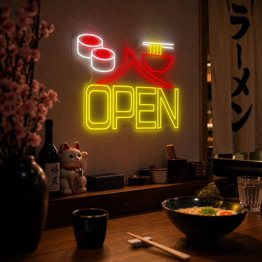 Sushi Ramen Open Neon Sign, Japanese Restaurant Wall Decor neon sign product image